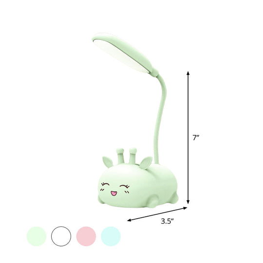 Sika Deer Cartoon Desk Lamp: Kids Plastic Led Night Light With Flexible Arm In White/Pink/Blue