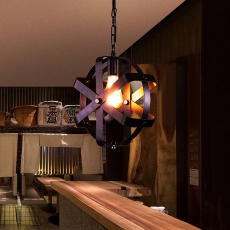 Adjustable Chain Round Industrial Strap Hanging Lamp - 1-Head Metal Pendant Ceiling Light (Black)