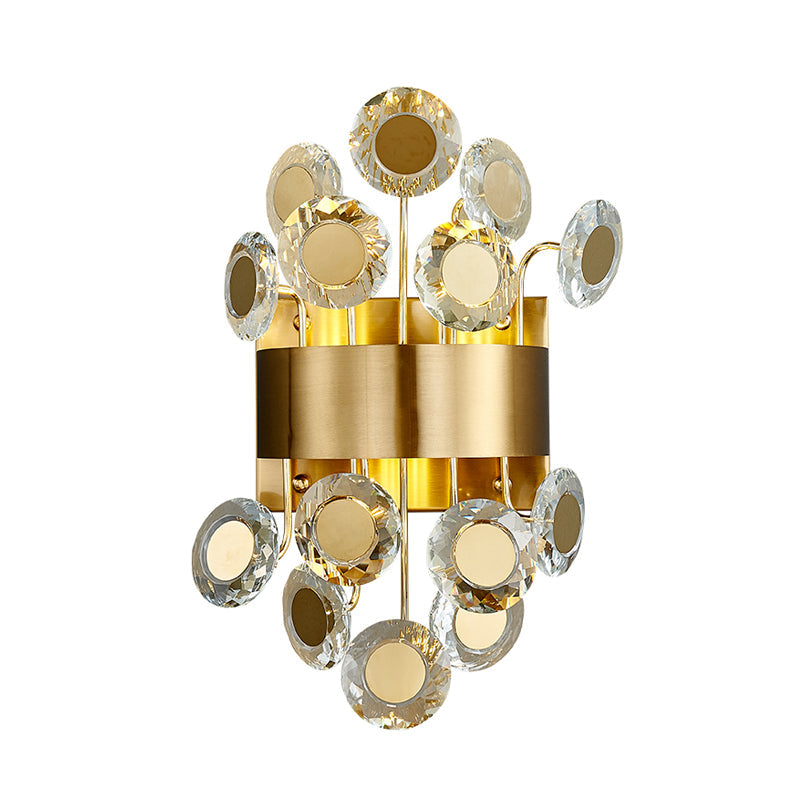 Mid Century Gold Finish Crystal Wall Sconce With Integrated Led Lighting