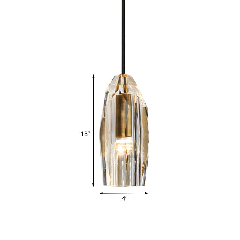 Minimalist Crystal Rock Pendulum Light - 1-Light Brass Pendant Fixture For Dining Room