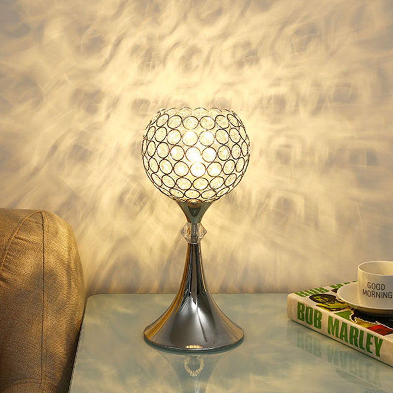 Ylenia - Lampe de table en cristal argenté avec insertion de cristal argenté, forme incurvée, lampe de chevet à 1 tête avec abat-jour demi-globe