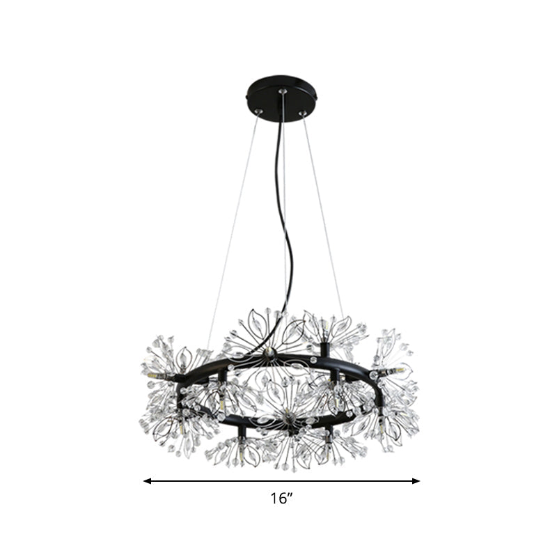 Modern Black Chandelier With 18-Bulb Lighting & Stylish Floral Crystal Bead Design