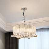 Drum Ceiling Chandelier - Modern 5/6-Head Crystal Suspension Light For Table