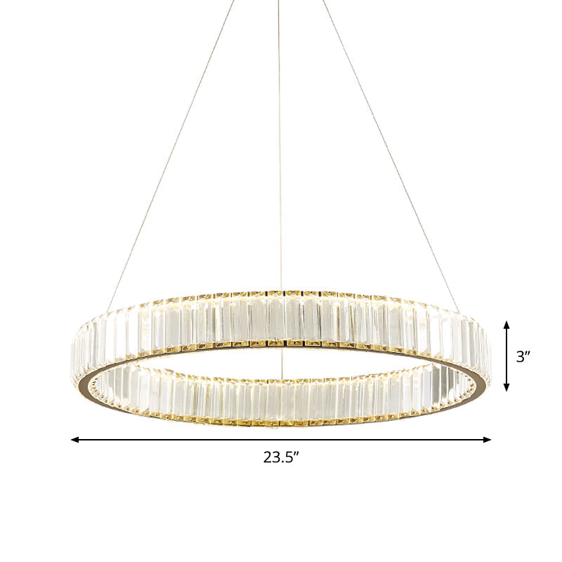 Sleek Silver Crystal Led Chandelier Pendant For Minimalistic Ribbed Bedroom Lamp 16’/23.5’ Dia
