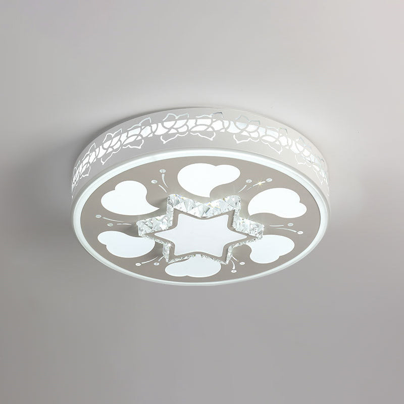 Modern Led Crystal Ceiling Light With Unique Side Design – Star/Flower Flush Mount In White