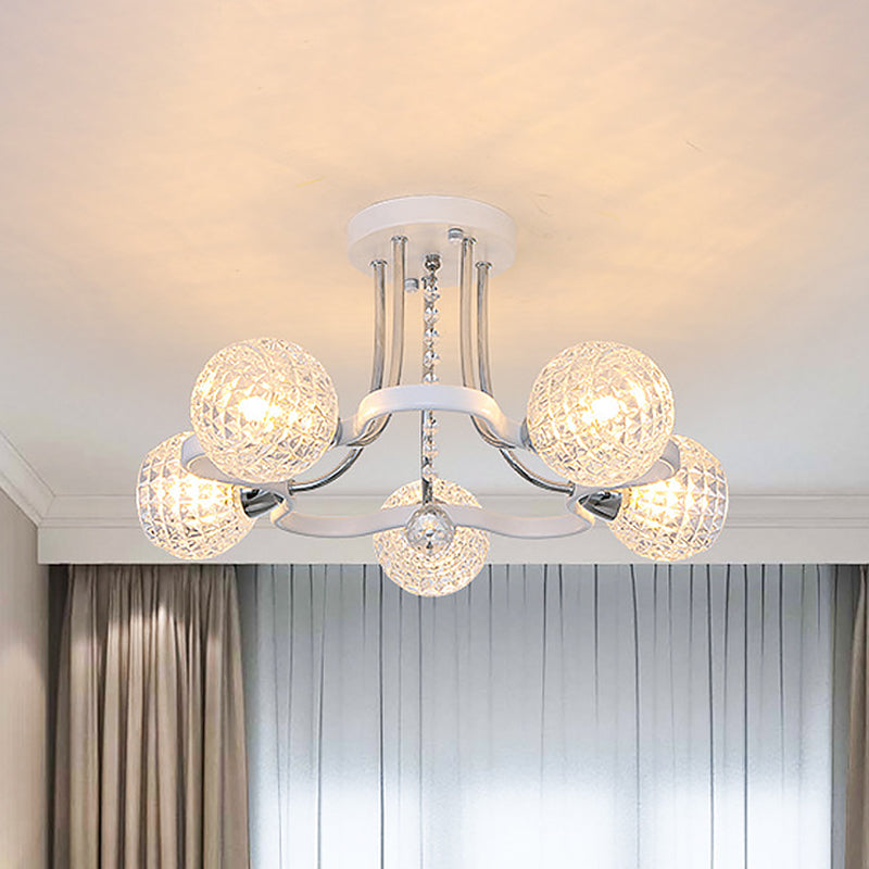 Sleek White Glass Ball Ceiling Light With Lattice Design - Semi Flush Mount 3/5 Lights Modern