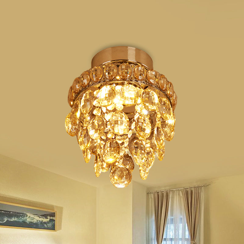 Modern Chrome Single - Bulb Crystal Ceiling Flush Mount Light