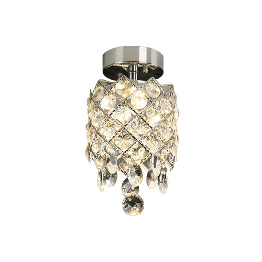 Simple Crystal Pineapple Flushmount Ceiling Lamp: Small Corridor 1-Light Chrome Finish With Droplet