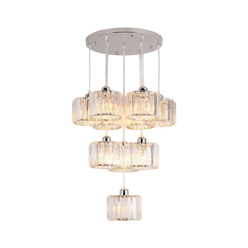 Modern 10-Head Cluster Pendant Light With Crystal Shade - Elegant Lobby Hanging Lamp
