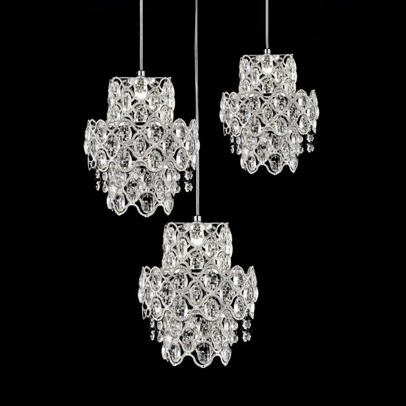 Modern Crystal Hanging Light Fixture With Clear Beveled - 3 Heads 2 Layers