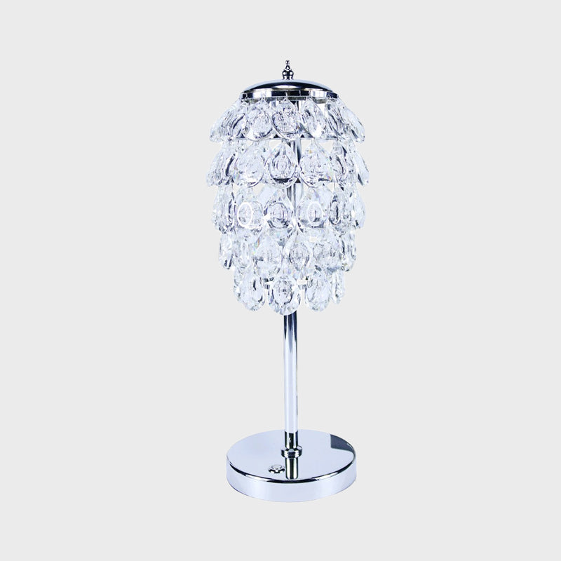 Modern Led Nightstand Light - Pipe Cone Design With Clear/Champagne Crystal Chrome Rod Stem