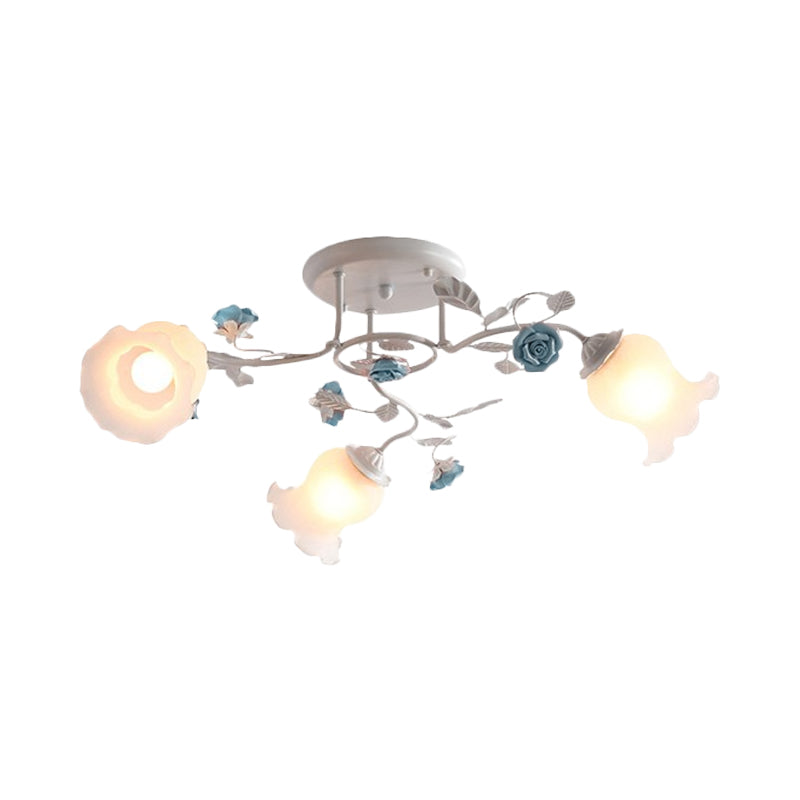 Frosted Glass Bud Semi Flush Chandelier In Pink/Blue/Blue - White - Ceiling Mount Lamp For