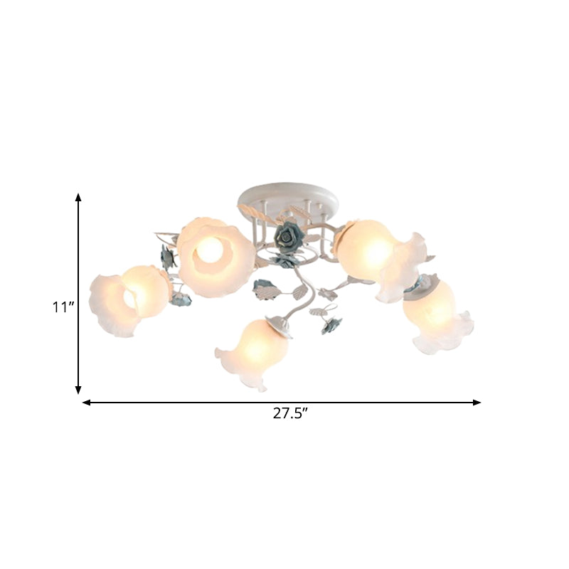 Frosted Glass Bud Semi Flush Chandelier In Pink/Blue/Blue - White - Ceiling Mount Lamp For