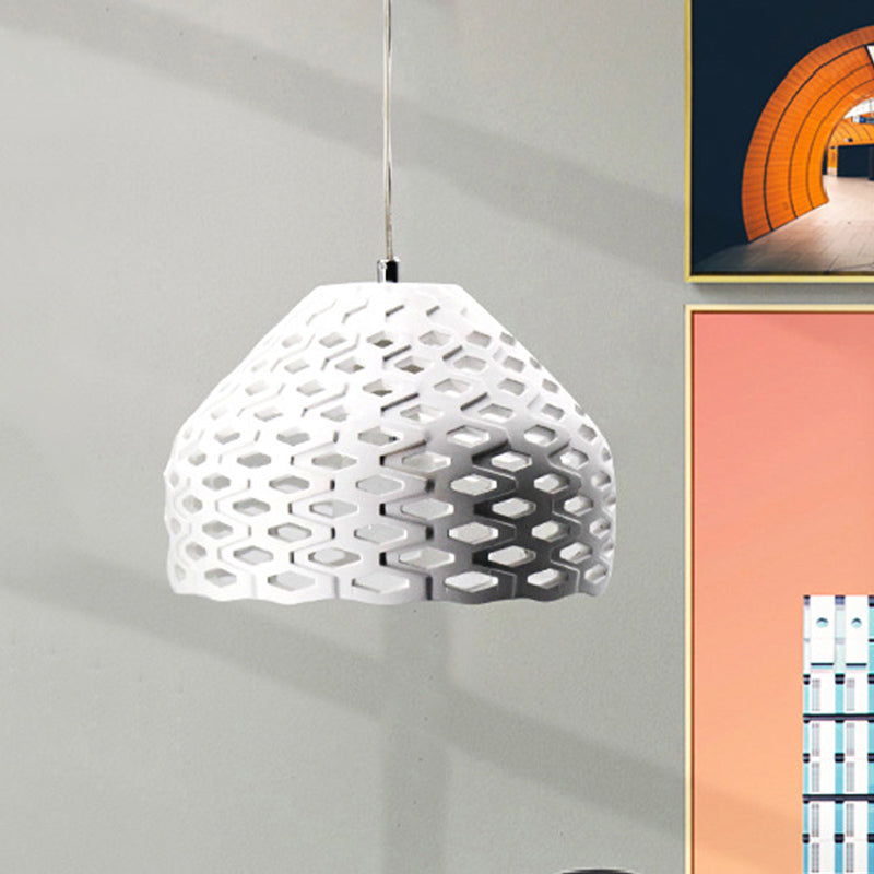 White Modernist Gypsum Pendant Light With Domed Hollow Out Design