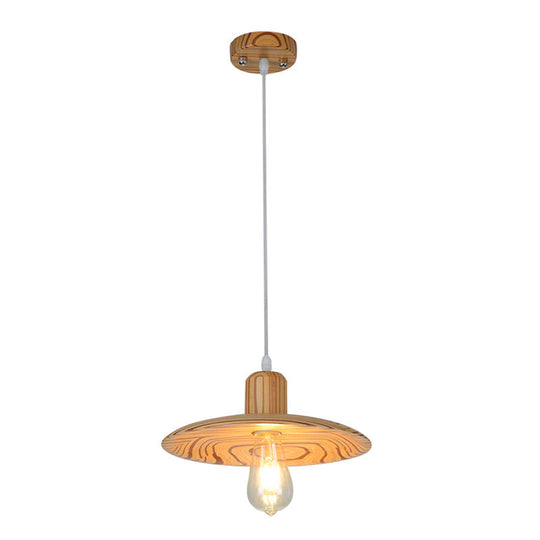 Down Lighting Wood Disk Pendant Lamp For Dining Room - Minimalist 1 Light Beige/Orange Red