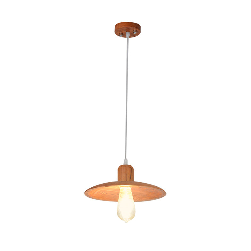 Minimalist Wood Disc Downlight Pendant Lamp - 1 Light Beige/Orange Red For Dining Room