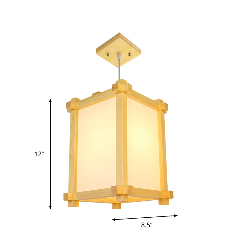 Japanese-Style Wood Pendant Light Fixture - Box Shape Beige