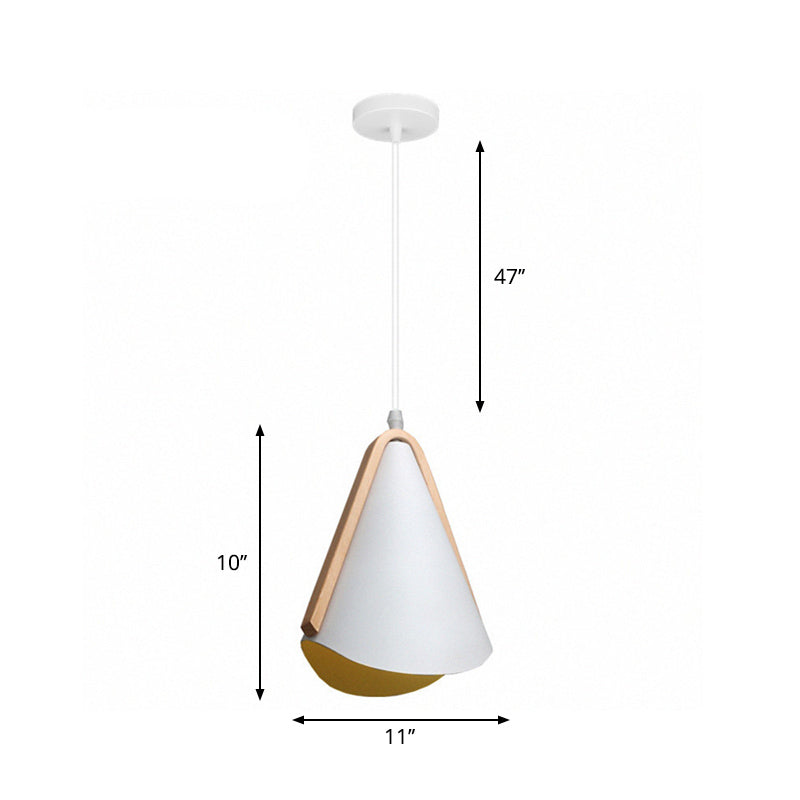 Modern Conic Drop Pendant Light With White Wood Finish Ideal For Dining Table