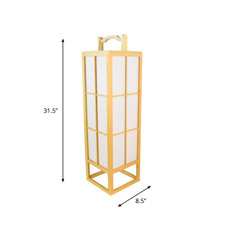Japanese Style Beige Wooden Floor Lamp For Living Room - Food-Box Stand Light