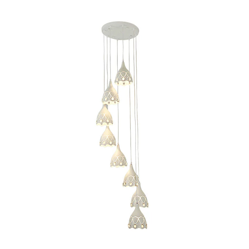 Contemporary Spiral Ceiling Light: Hollow Carved Design 8 Lights White
