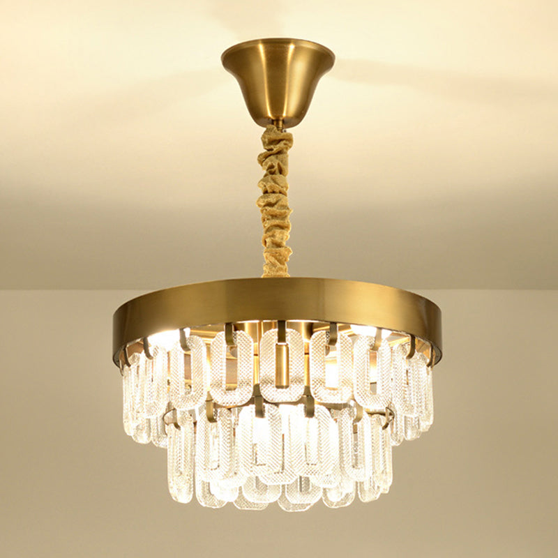 Modern Gold 6-Head Crystal Chandelier Light With 2 Tiers - Dining Room Pendant