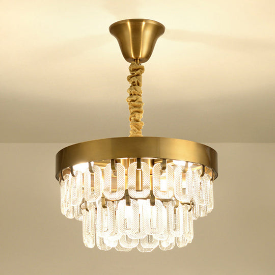 Modern Gold 6-Head Crystal Chandelier Light With 2 Tiers - Dining Room Pendant
