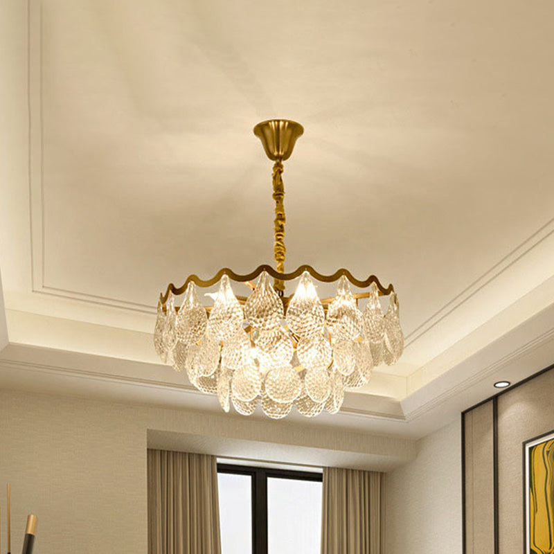 Postmodern Tiered Crystal Chandelier With 8 Bulbs - Clear K9 Brass Suspension Light For The Bedroom