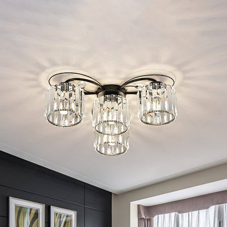 Modernist Column Flush Mount Light With Clear Crystal Block - Ideal For Bedroom Lighting (4/6 Bulbs)