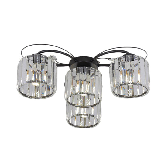 Modernist Column Flush Mount Light With Clear Crystal Block - Ideal For Bedroom Lighting (4/6 Bulbs)