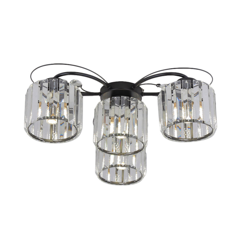 Modernist Column Flush Mount Light With Clear Crystal Block - Ideal For Bedroom Lighting (4/6 Bulbs)