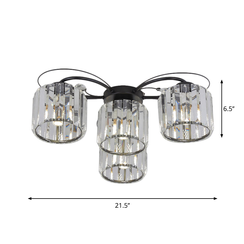 Modernist Column Flush Mount Light With Clear Crystal Block - Ideal For Bedroom Lighting (4/6 Bulbs)