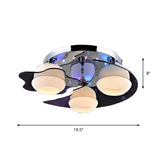 Minimalist Crystal Flush Mount Light With Moon And Star Design 3 Heads White Glass Shade
