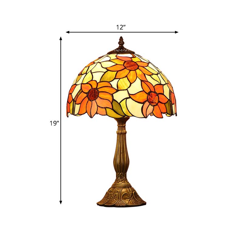 Rukh - Tiffany Sunflowers Night Lamp: Hand-Cut Stained Glass Table Light With