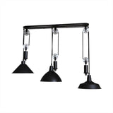 Metal Industrial Pendant Lighting - 3-Light Fixture With Unique Shade And Pulley Design In Black