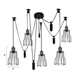 Farmhouse Style 5-Bulb Spider Pendant Light With Wire Guard Shade - Black Metal Ceiling Fixture For