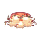 Pastoral Half-Open Flower Ceiling Lamp - 3/5-Light Semi Mount Lighting With Frosted Glass & Rose