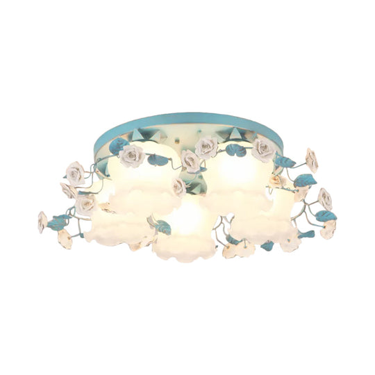 Pastoral Half - Open Flower Ceiling Lamp - 3/5 - Light Semi Mount Lighting With Frosted Glass &