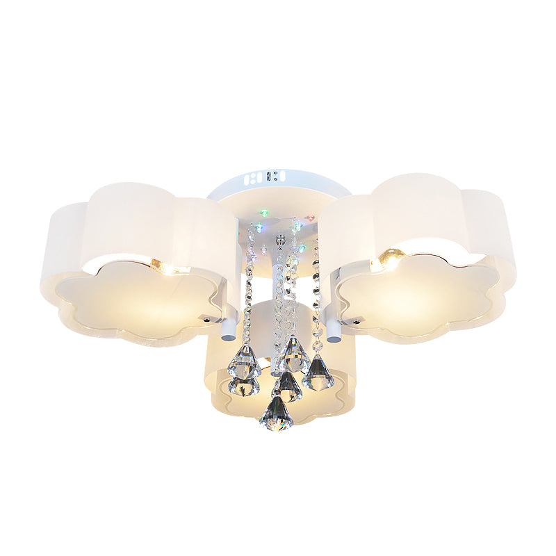 Bloom Glass Flush Mount Lamp With Crystal Draping - Contemporary Design 3/5 Heads White Light