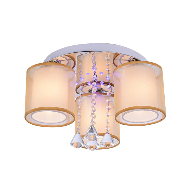 Modern Chrome Sheepskin Ceiling Light With Clear Crystal Accent - 3/7 Lights Cylinder Flush Mount