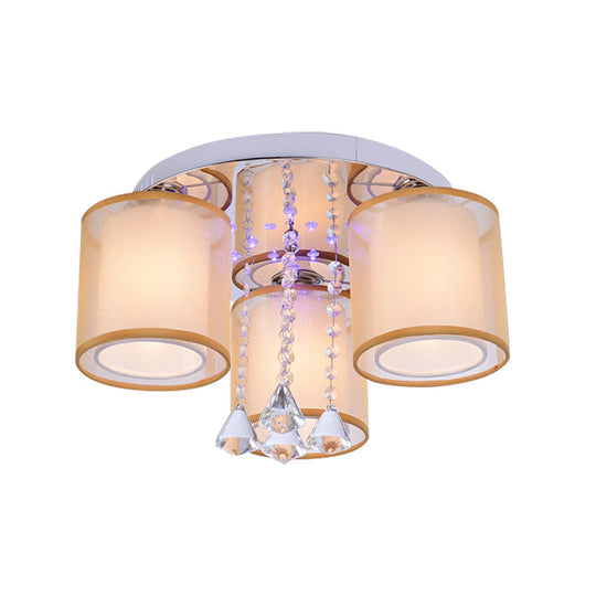 Modern Chrome Sheepskin Ceiling Light With Clear Crystal Accent - 3/7 Lights Cylinder Flush Mount
