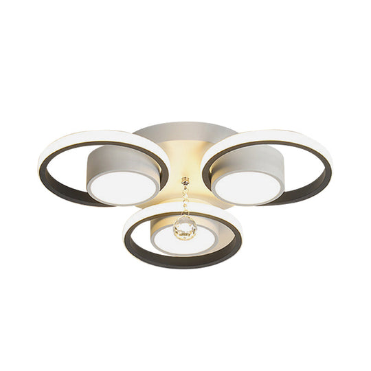 Modern Crystal Ball Circle Ceiling Lamp - 3/5 Lights Flush Mount For Bedroom In Black & White