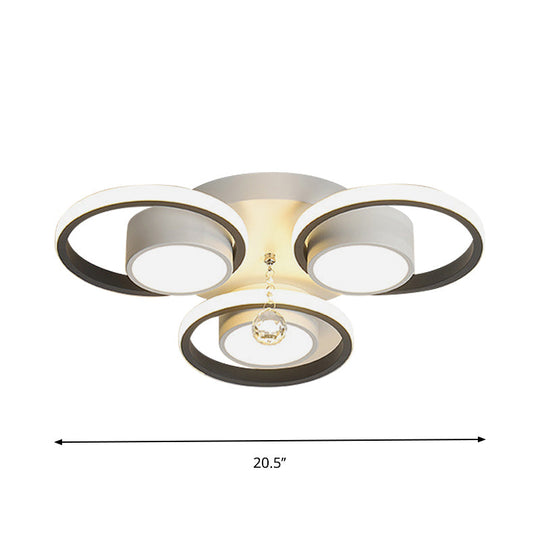 Modern Crystal Ball Circle Ceiling Lamp - 3/5 Lights Flush Mount For Bedroom In Black & White