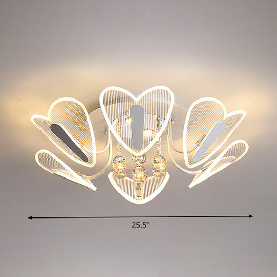 Contemporary Led Heart Crystal Ball Flush Mount Light - 25.5’/31.5’ Width