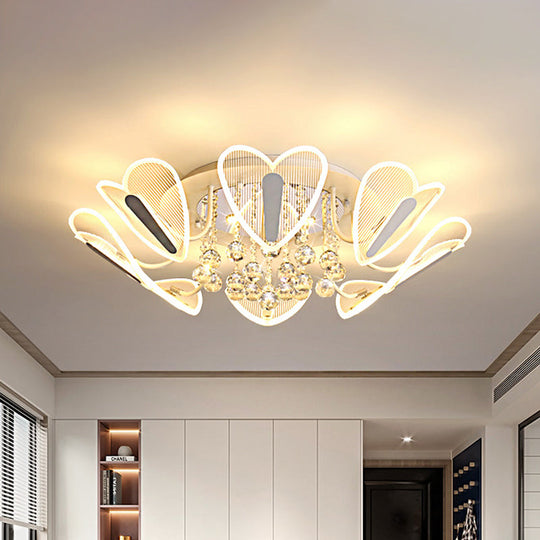 Contemporary Led Heart Crystal Ball Flush Mount Light - 25.5’/31.5’ Width
