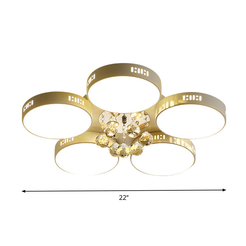Contemporary Led Flush Mount Ceiling Lamp In White - 22’/31.5’ Circular Crystal Orb Design For