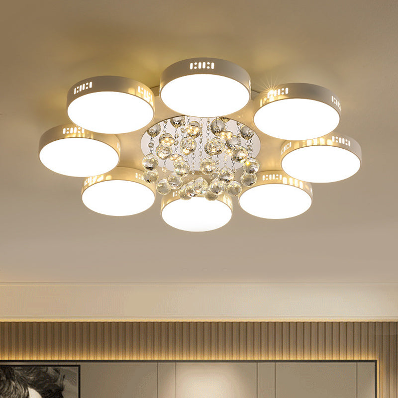 Contemporary Led Flush Mount Ceiling Lamp In White - 22’/31.5’ Circular Crystal Orb Design For