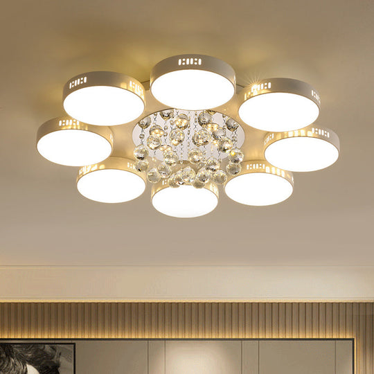 Contemporary Led Flush Mount Ceiling Lamp In White - 22’/31.5’ Circular Crystal Orb Design For