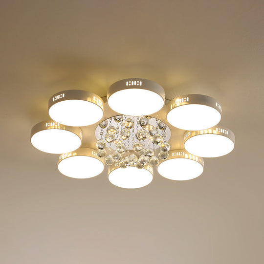 Contemporary Led Flush Mount Ceiling Lamp In White - 22/31.5 Circular Crystal Orb Design For