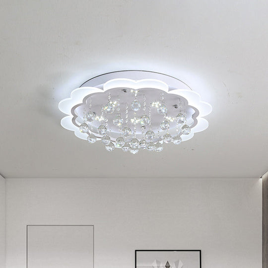 Bloom Led Ceiling Light With Crystal Ball White Acrylic Flush Mount - 22’/25.5’ Width