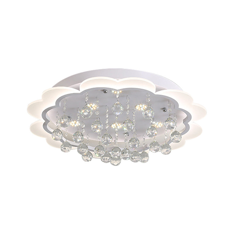 Bloom Led Ceiling Light With Crystal Ball White Acrylic Flush Mount - 22/25.5 Width